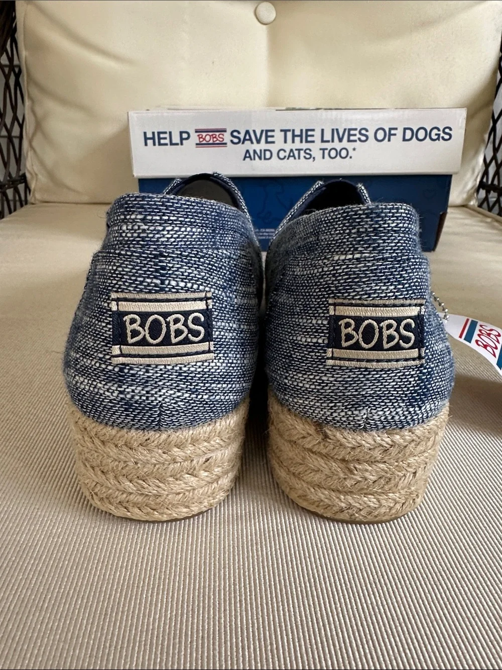 BOBS Skechers NWT Highlights Set Sail Blue Woven Espadrille Memory Foam Slip-Ons